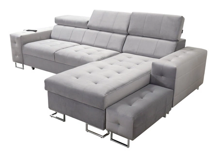 Narożnik z funkcją spania Hampton kwarcowy róż prawostronny stylowe pikowania na siedzisku miękka tkanina obiciowa narożnik z dostawką