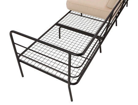 Sofa ogrodowa Teneryfa czarny / jasny beż / brązowy designerska sofa na taras z wygodnymi poduchami stabilny metalowy stelaż