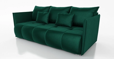 Kanapa rozkładana Selva butelkowa zieleń funkcjonalna sofa do salonu z pojemnikiem na pościel wykonana z miękkiej tkaniny typu velvet