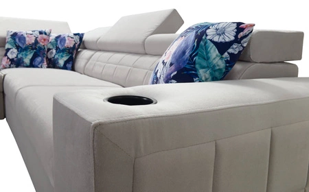 Narożnik z funkcją spania Belvi II brązowy lewostronny elegancki i ergonomiczny narożnik do salonu praktyczny schowek w boczku