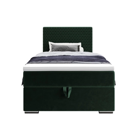 Łóżko kontynentalne Fargo 120x200 butelkowa zieleń w nowoczesnym skandynawskim stylu z tapicerowanym zagłówkiem łóżko z pojemnikiem
