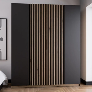 Szafa Kastano XIII 200 cm dąb evoke / czarny stylowy design uchwyty krawędziowe drzwi szafy ozdobione lamelami w kolorze dąb evoke