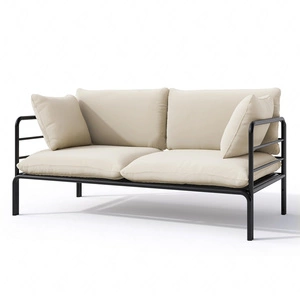 Sofa ogrodowa Wenecja grafit / beżowy nietuzinkowy design sofa z poduchami do ogrodu metalowa konstrukcja w stylu minimalistycznym