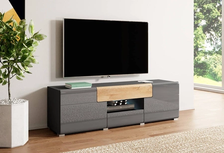 Meblościanka Toledo antracyt / antracyt połysk / dąb grandson idealna do salonu i pokoju dziennego