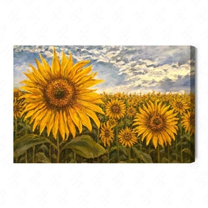 Obraz na płótnie słonecznikowe pole 100x70 cm ponadczasowa ozdoba wnętrza obraz w wyrazistej kolorystyce wysoka jakość wykonania