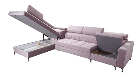 Narożnik z funkcją spania Nausa X grafitowy lewostronny narożnik z dwoma pojemnikami na pościel wykonanie z tkaniny typu velvet