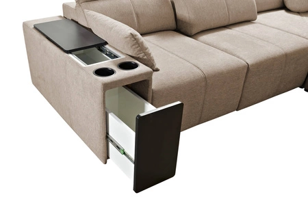 Narożnik z funkcją spania Tesalia VIII szary popiel prawostronny komfortowy narożnik do salonu z funkcją przesuwanego oparcia