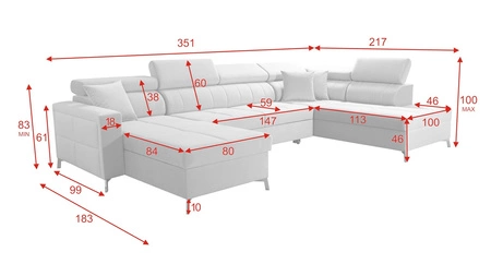 Narożnik z funkcją spania Nausa VI czarny lewostronny stylowy narożnik do salonu o komfortowym wykończeniu miękka tkanina typu velvet