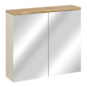 Szafka łazienkowa wisząca z lustrem Bali 80 cm beżowy / dąb wotan elegancka i nowoczesna szafka o minimalistycznej konstrukcji