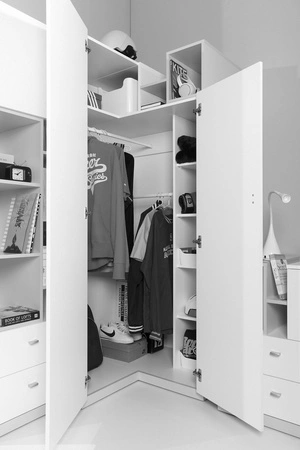 Szafa narożna Mobi biały / turkus idealna szafa do pokoju młodzieżowego bardzo użytkowa oraz posiada nowoczesny wygląd