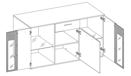 Komoda z szufladą Senja 140 cm dąb artisan / czarna elegancki design ozdobny ryflowany front z metalowym uchwytem