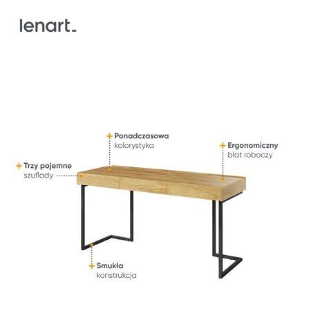 Biurko Teen Flex 150 cm hikora naturalna / raw steel modne biurko młodzieżowe z szufladami ułatwia stworzenie przyjaznej strefy nauki