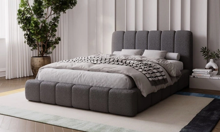 Łóżko tapicerowane Malmi 160x200 grafitowe stylowe łóżko z pojemnikiem na pościel wygodny zagłówek zachwyca eleganckim designem