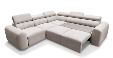 Narożnik z funkcją spania Cantare III Lux kość słoniowa lewostronny stylowy i komfortowy narożnik do salonu z podnoszonym podnóżkiem