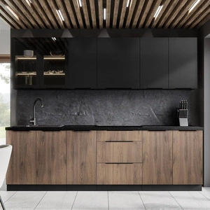 Zestaw mebli kuchennych Black / Brianza 260 cm metalowe uchwyty krawędziowe szafki doskonale prezentują się w nowoczesnych wnętrzach