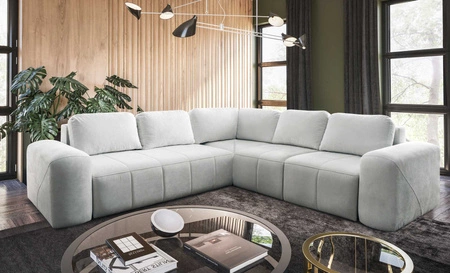 Narożnik z funkcją spania Bovec III ecru prawostronny niezwykle stylowy narożnik rozkładany doskonały do przestronnego salonu