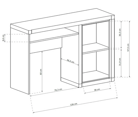 Biurko Dallas 126 cm dąb sonoma / czarny z szufladą elegancka stylistyka mebla wzbogacona o stylowe czarne dodatki idealne do pokoju nastolatka