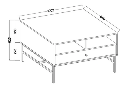 Stolik kawowy Kioto III beżowy z szufladą elegancka konstrukcja wzmocniona metalowym stelażem w złotym kolorze subtelny uchwyt