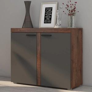 Komoda Rene 97 cm dąb lefkas / grafit nowoczesny design mebla obrzeża komody wykończone specjalną okleiną ABS