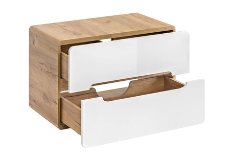 Szafka pod umywalkę nablatową Aruba 80 cm dąb craft złoty / biały połysk funkcjonalna szafka z szufladami odporna na uszkodzenia