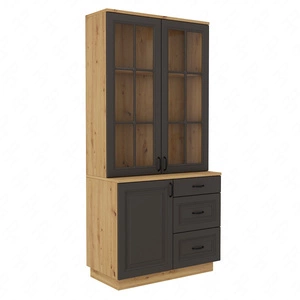 Kredens Style 100 cm dąb artisan / szary grafit klasyczny design bezpieczne szkło hartowane stylowe frezowane fronty pojemne szuflady