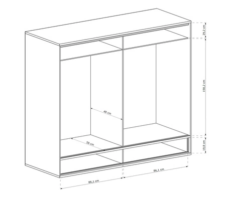Szafa przesuwna Mediolan 177 cm hikora elegancka szafa z szufladami wzbogacona o stylowe czarne dodatki idealna szafa do sypialni lub garderoby