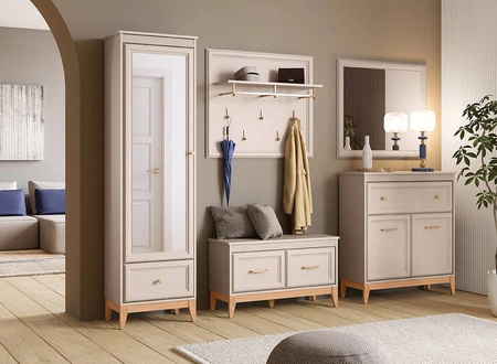 Zestaw mebli do przedpokoju Windsor beżowy / dąb elegancka garderoba w stylu klasycznym stabilne drewniane nogi złote dodatki