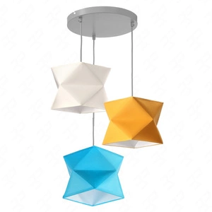 Lampa wisząca potrójna Quasar designerska lampa sufitowa do salonu z kolorowymi abażurami i szarą rozetą sufitową