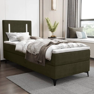 Łóżko kontynentalne Norco 90x200 zielone stylowe łóżko z pojemnikiem oświetlenie umieszczone w zagłówku nadaje wyjątkowości