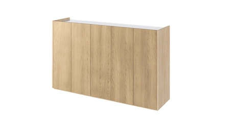 Komoda Easy 156 cm dąb scandi / biały połysk stylowa komoda doda elegancji i nowoczesności subtelne oświetlenie ledowe w zestawie