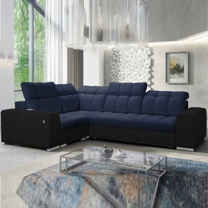 Narożnik z funkcją spania Luigi II granatowy / czarny lewostronny komfort podczas codziennego wypoczynku narożnik z pojemnikiem na pościel