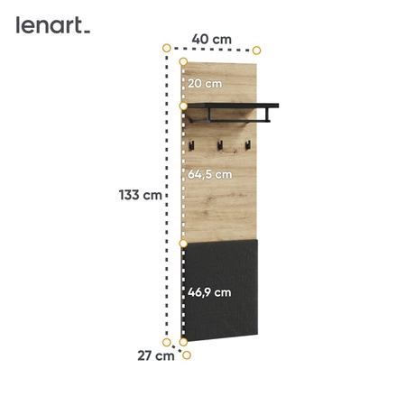 Wieszak ścienny Quant 40 cm dąb artisan / czarny nowoczesny design funkcjonalny dodatek do przedpokoju klasyczna konstrukcja