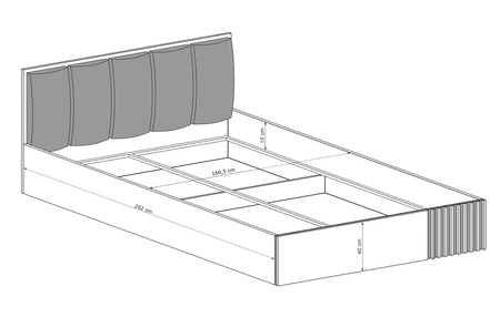 Łóżko Cali 160x200 cm dąb artisan / czarny z pojemnikiem to idealne łóżko do sypialni tapicerowany zagłówek ozdobne lamele na łóżku