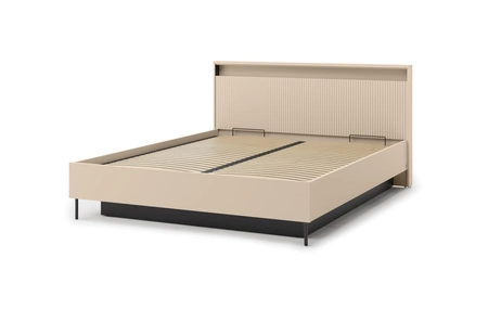 Łóżko Trend 180x200 cm beżowe stylowe łóżko z pojemnikiem na pościel wygodny ryflowany zagłówek zachwyca eleganckim designem