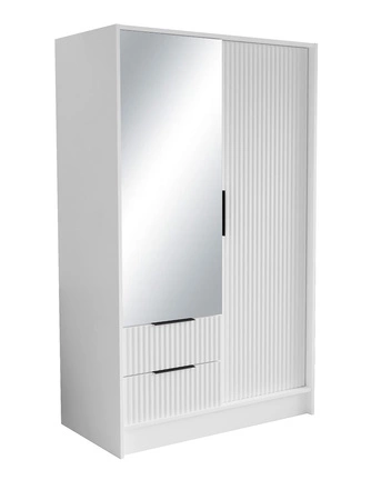 Szafa z lustrem Norel 102 cm biała stylowa szafa o nowoczesnym designie z ryflowanymi frontami i pojemnymi szufladami