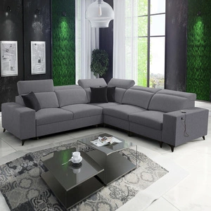 Narożnik z funkcją spania Kelly Sleek III szary prawostronny elegancki narożnik do salonu z dwoma pojemnikami na pościel