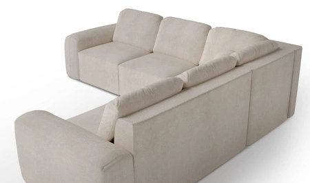 Narożnik z funkcją spania Arbon III ceglasty lewostronny wyjątkowo stylowy narożnik z pojemnikiem na pościel unikalny obły kształt