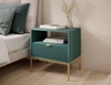 Szafka nocna z szufladą Lovro pastelowy zielony gustowny ryflowany dekor idealna szafka do sypialni złote metalowe dodatki