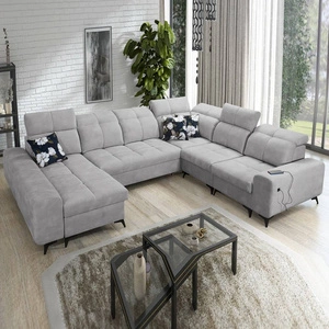 Narożnik z funkcją spania Buffalo VIII szary popiel lewostronny wysokiej klasy narożnik z pojemnikami wysoka jakość wykonania