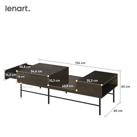 Zestaw mebli Piemonte jesion portland / czarny elegancka meblościanka do salonu gustowne lamele na frontach mebli metalowa podstawa