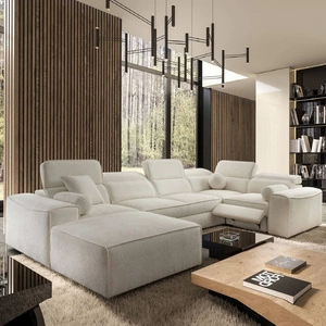 Narożnik z funkcją spania Viano IV Lux kremowy lewostronny designerski narożnik z wysuwanym podnóżkiem duży pojemnik na pościel