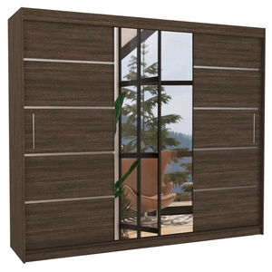 Szafa przesuwna z lustrem Salto 250 cm dąb sonoma czekolada estetycznie wykonana szafa do sypialni ozdobne listwy na frontach