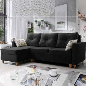 Narożnik z funkcją spania Topeka czarny lewostronny stylowy i nowoczesny design wpisujący się w każdą aranżację