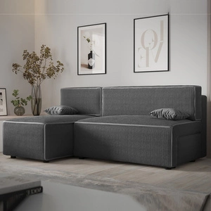 Narożnik z funkcją spania Brandon szary lewostronny trójwymiarowa tkanina o wyrazistych prążkach pojemnik na pościel