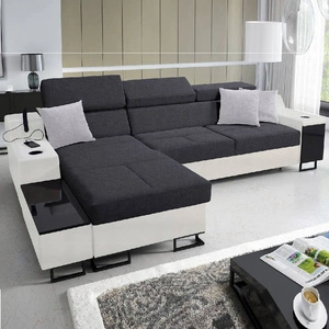 Narożnik z funkcją spania Alcamo grafitowy / biały lewostronny elegancki narożnik z dostawką praktyczna szuflada w boczku mebla
