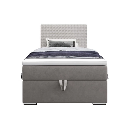 Łóżko kontynentalne Fargo 90x200 szare w nowoczesnym skandynawskim stylu z tapicerowanym zagłówkiem łóżko z pojemnikiem