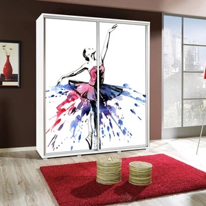 Szafa przesuwna Artistino 155 cm z grafiką baletnica II korpus szafy w kolorze białym wykonany z płyty o grubości 22mm