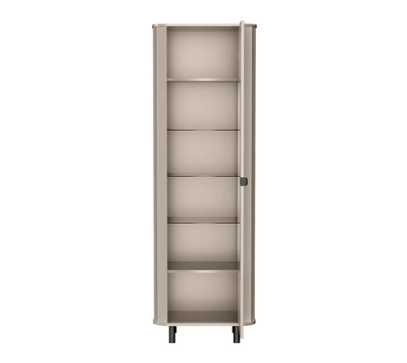 Witryna Novado 65 cm clay grey witryna z szufladą front ozdobiony dekorem jodełki elementy z bezpiecznego szkła stylowe czarne uchwyty