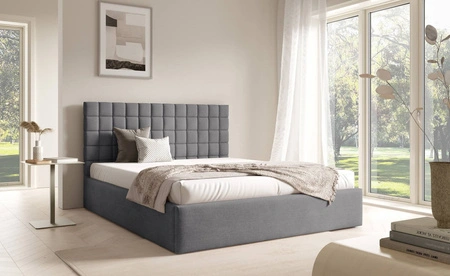 Łóżko tapicerowane Graso 160x200 ciemny szary nowoczesne i eleganckie łóżko gustowny symetryczny wzór na wezgłowiu pojemnik na pościel