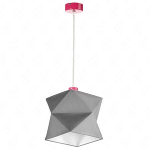 Lampa wisząca Quasar 20 cm szara / różowa designerska lampa sufitowa do salonu z bawełnianym abażurem i metalową podstawą